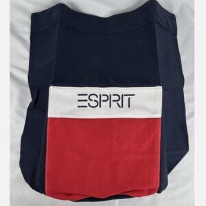 Vintage Esprit Canvas Tote Bag Backpack Drawstring Cotton Red White Blue